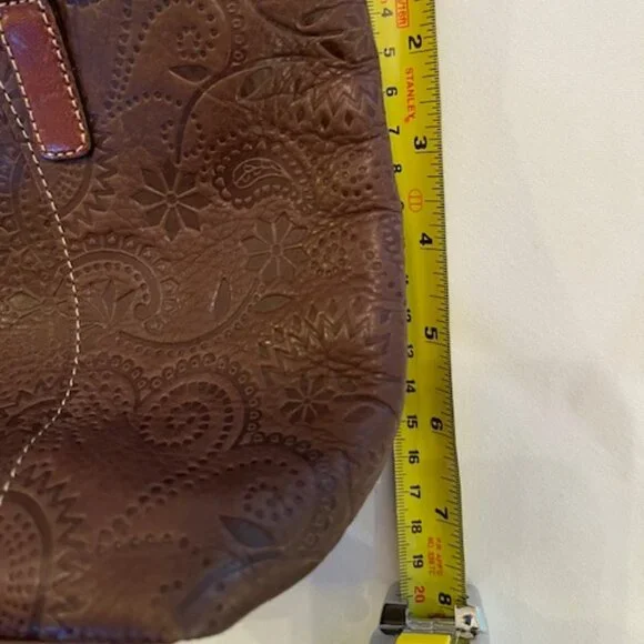 FOSSIL | Brown Floral Tooled Embossed Leather Crossbody or Handbag-EUC - Picture 10 of 16